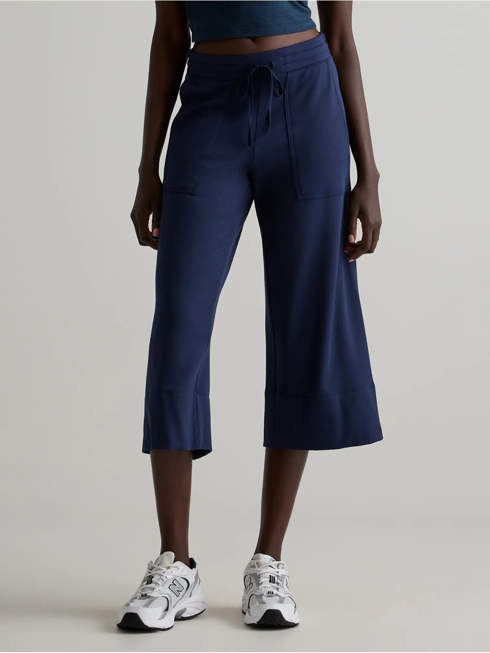 ✨Quince SuperSoft Fleece Cropped Wide Leg Pants Navy Size Medium Cozy Lounge